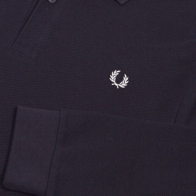 Mens Navy Honeycomb Texture L/s Polo Shirt