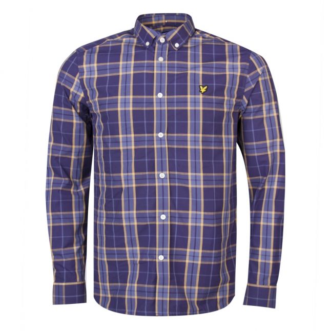 Mens Navy Poplin Check L/s Shirt