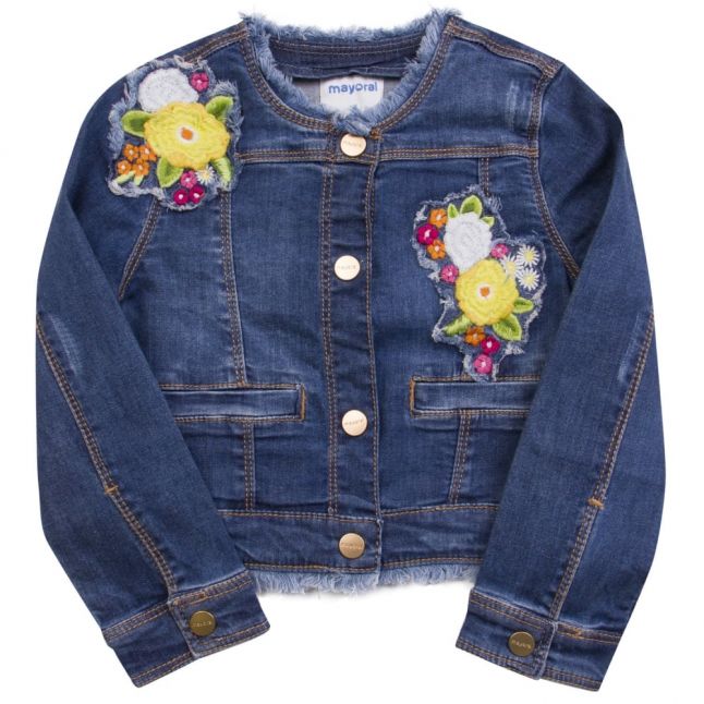 Girls Blue Embroidered Denim Jacket