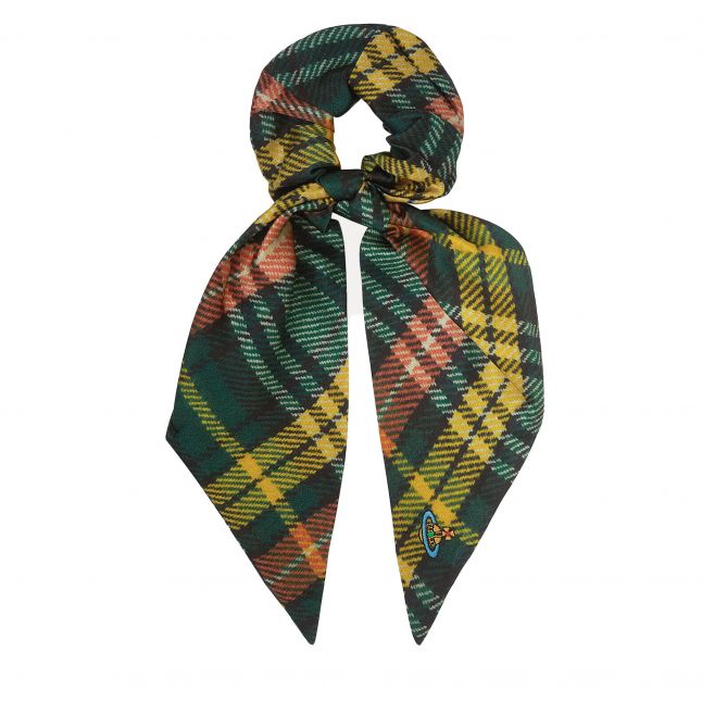 Womens Green Multi Tartan Bow Scrunchie