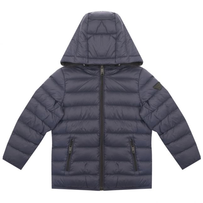 Boys Navy Branded Padded Hooded Jacket