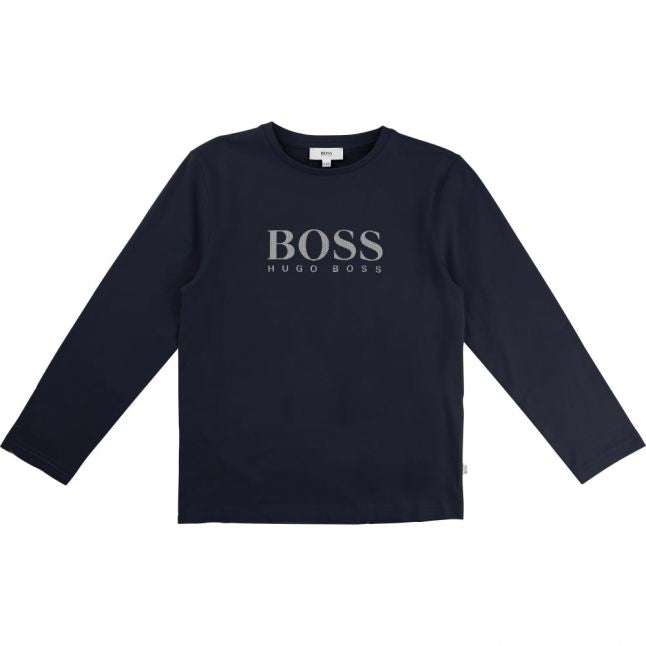 Boys Navy Branded L/s T Shirt