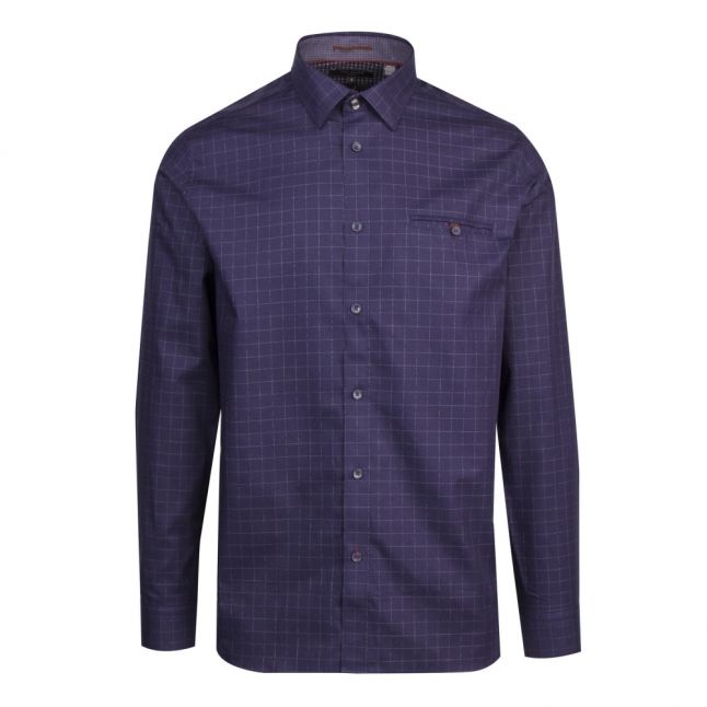 Mens Navy Bonjour Tonal Check L/s Shirt