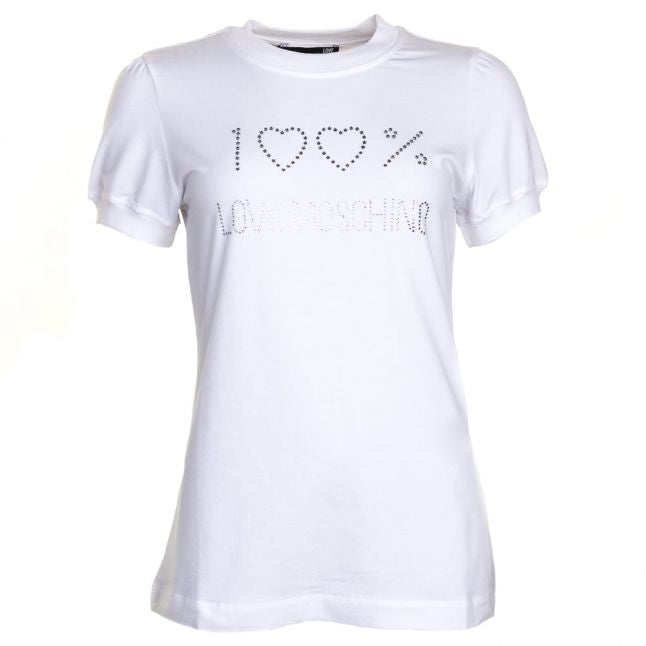 Womens Optical White Diamante 100% S/s Tee Shirt