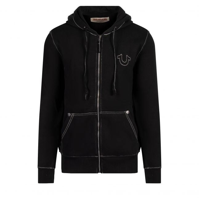 Mens Jet Black Big T Zip Up Hoodie