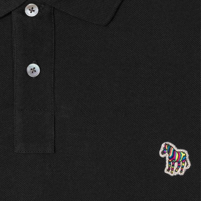 Mens Black Zebra Badge Knitted S/s Polo