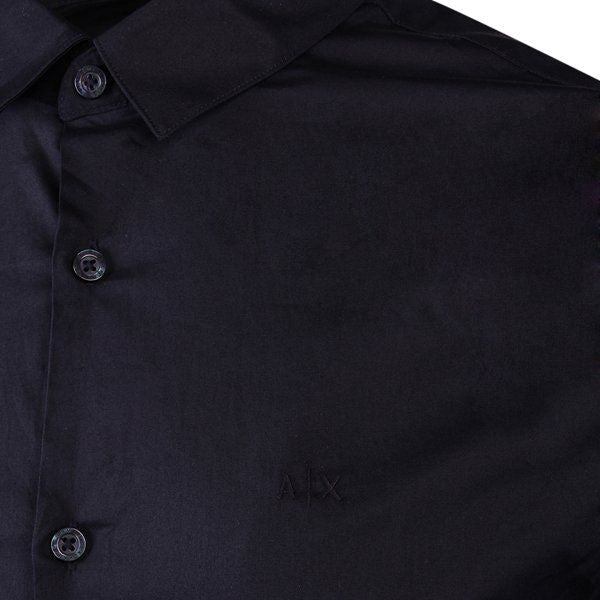 Mens Navy Branded Poplin Stretch L/s Shirt