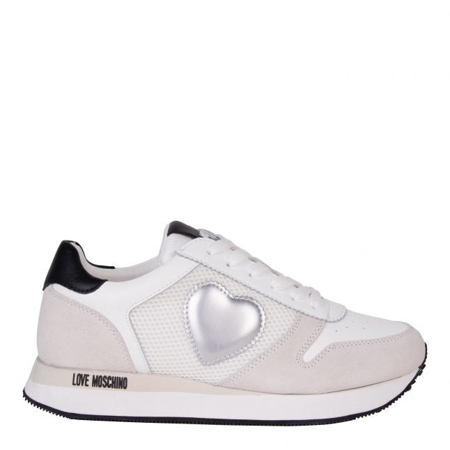 Womens White Silver Heart Runner Trainers