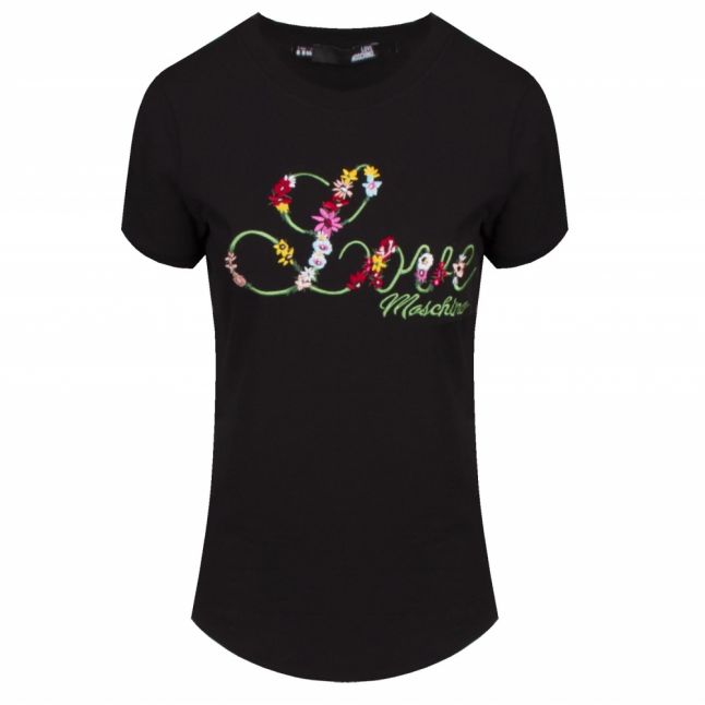 Womens Black Embroidered Logo S/s T Shirt