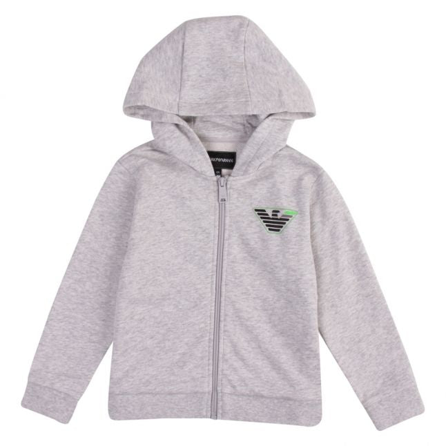 Boys Grey Melange Tipped Eagle Hooded Zip Through Tracksuit