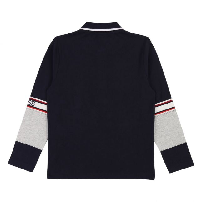 Boys Navy Stripe Sleeve Detail L/s Polo Shirt