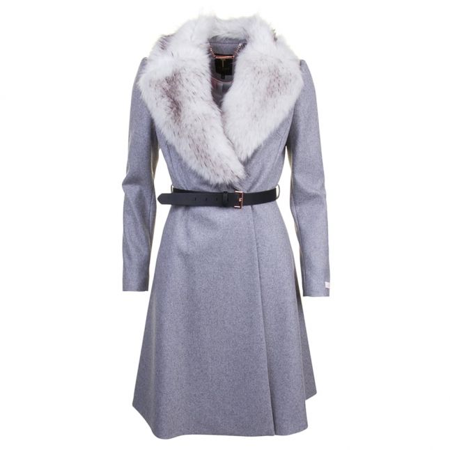 Womens Light Grey Narniaa Faux Fur Trim Coat