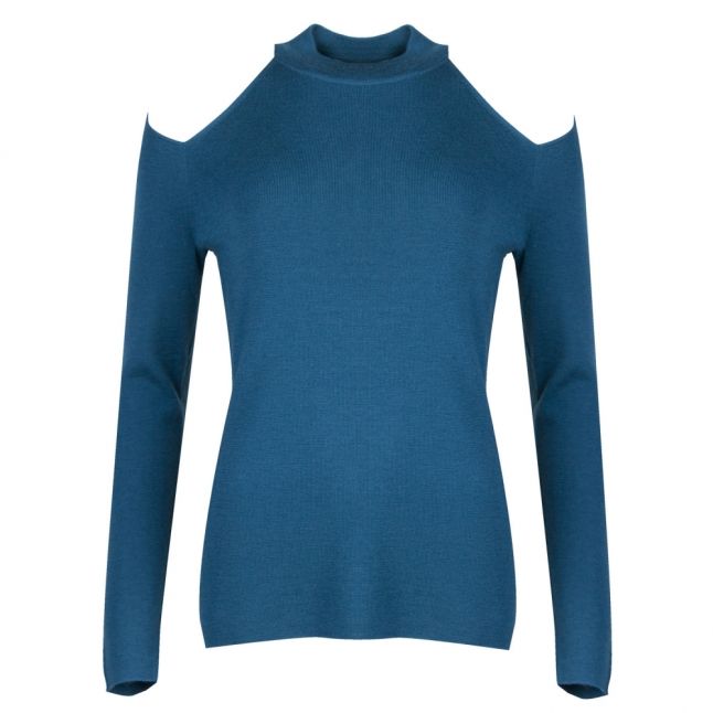 Womens Luxe Teal Cut Out Mock Neck Top