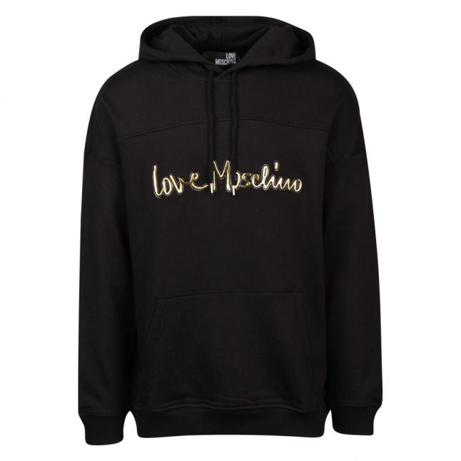 Mens Black/Gold Raised Logo Hooded Sweat Top