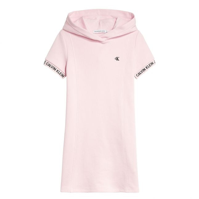 Girls Chalk Pink Logo Tape Hooded Sweater Dress