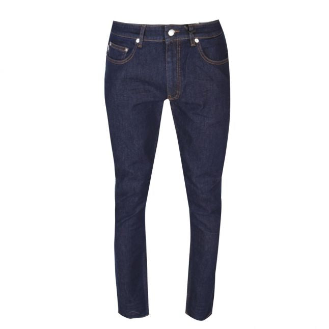 Mens Blue Wash Badge Slim Fit Jeans