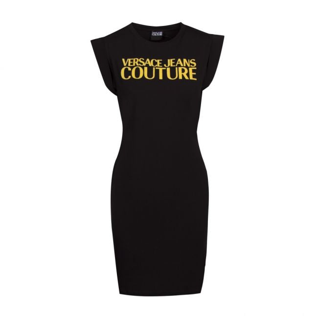 Womens Black Gold Logo Midi Dress