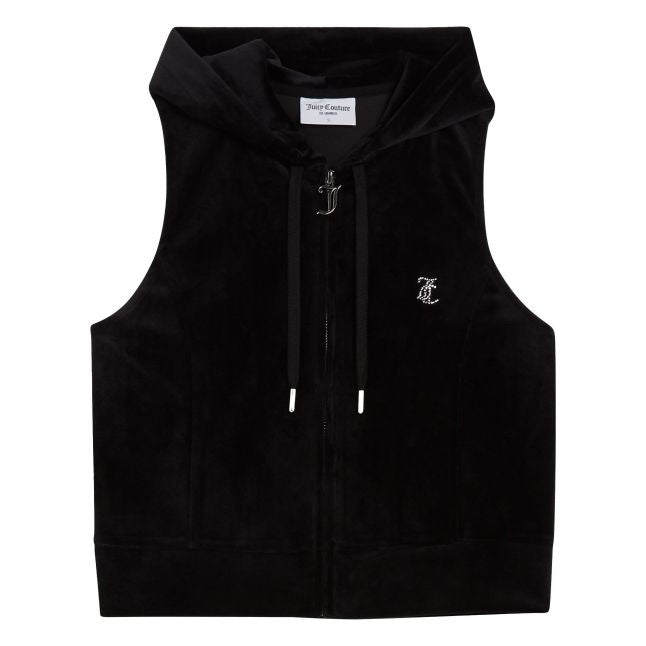 Womens Black Gilly Velour Hooded Gilet