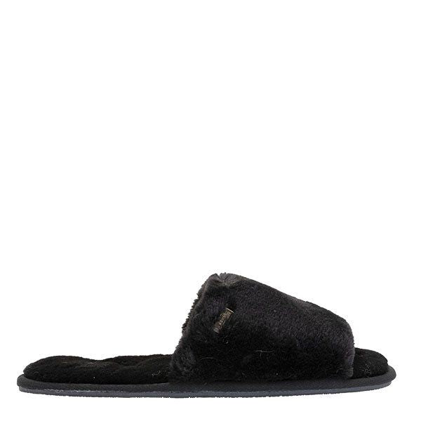 Womens Black Spada Faux Fur Slippers