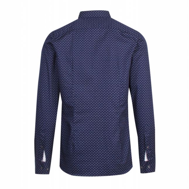 Mens Navy Geo Print Slim Fit L/s Shirt