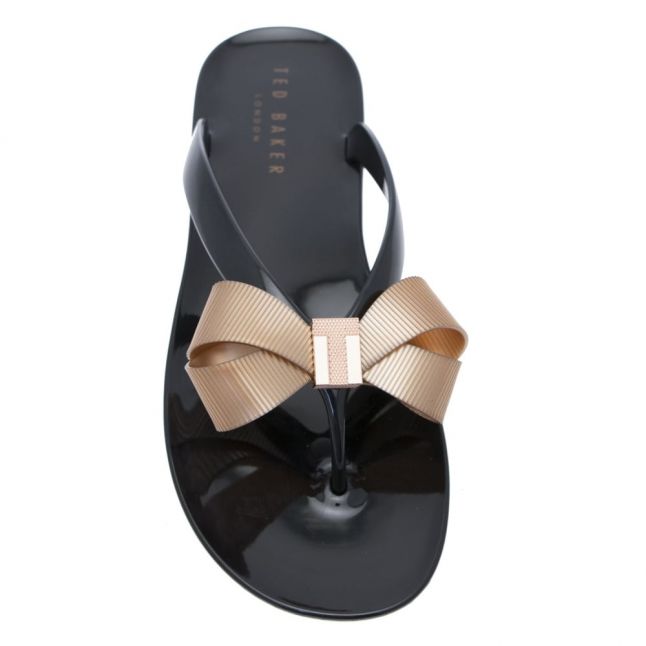 Womens Black Suszie Bow Flip Flops