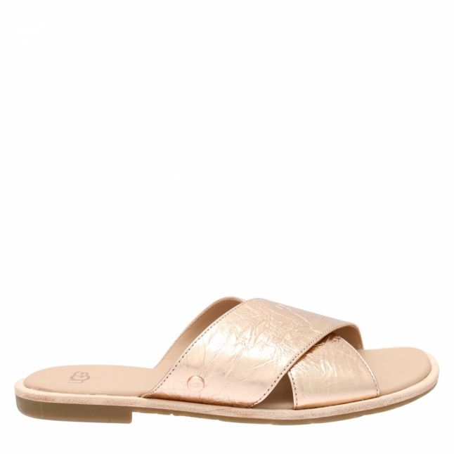 Womens Rose Gold Joni Metallic Leather Slides