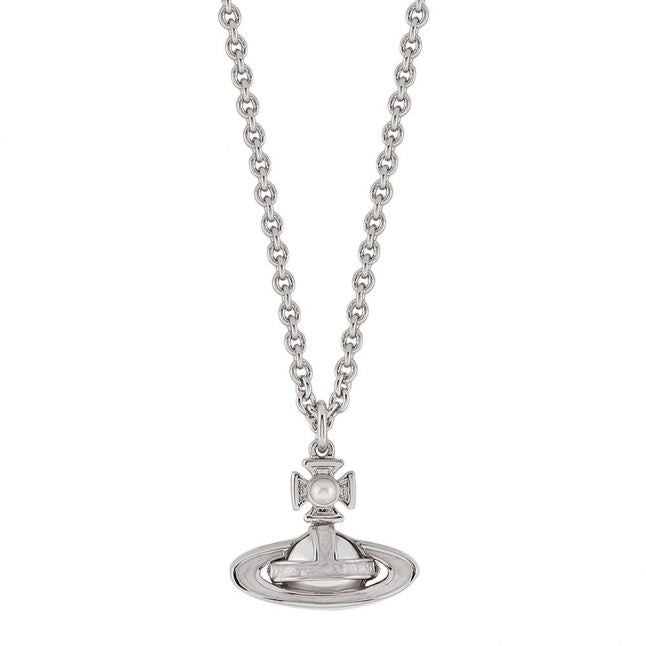 Womens Rhodium/Pearl Simonetta Bas Relief Pendant Necklace