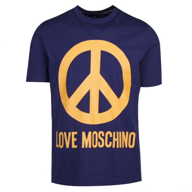 Mens Electric Blue Peace Logo Regular Fit S/s T Shirt