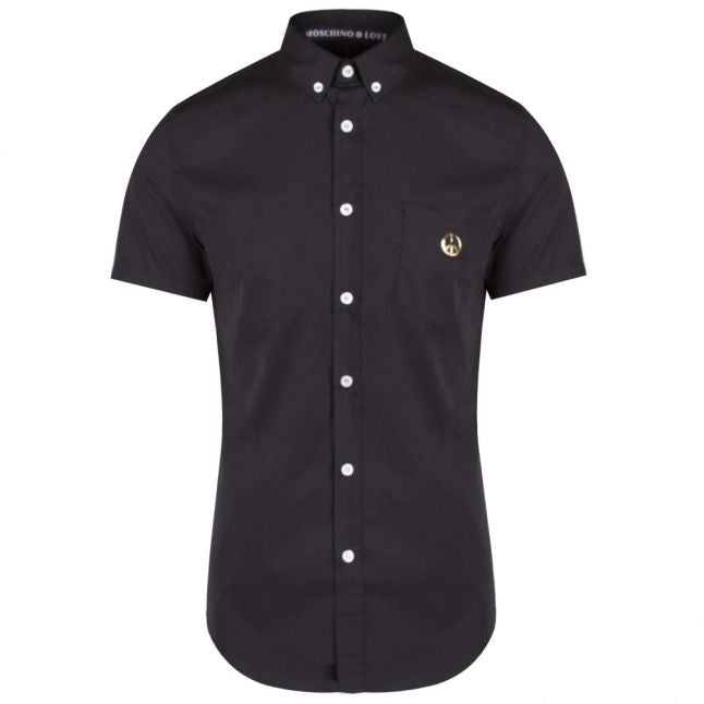 Mens Black Peace Badge Slim Fit S/s Shirt