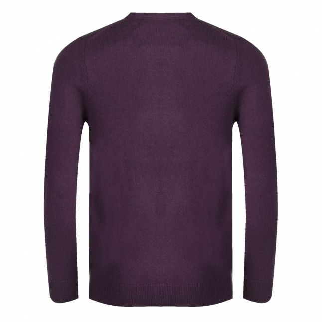 Mens Deep Plum Lambswool Crew Neck Knitted Top