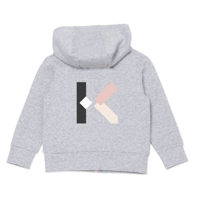 Girls Grey Marl Logo Zip Through Hooded Sweat Top