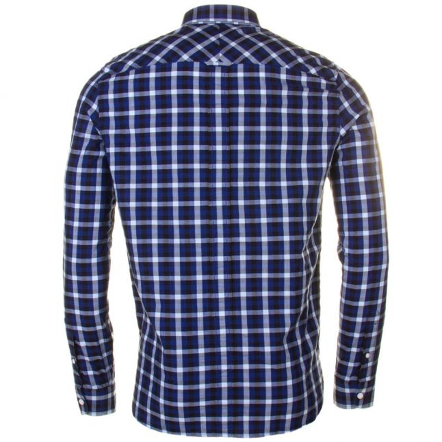 Mens Mid Blue Herringbone Gingham L/s Shirt