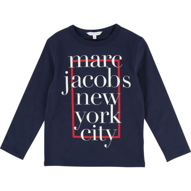 Boys Navy Branded Logo L/s T Shirt