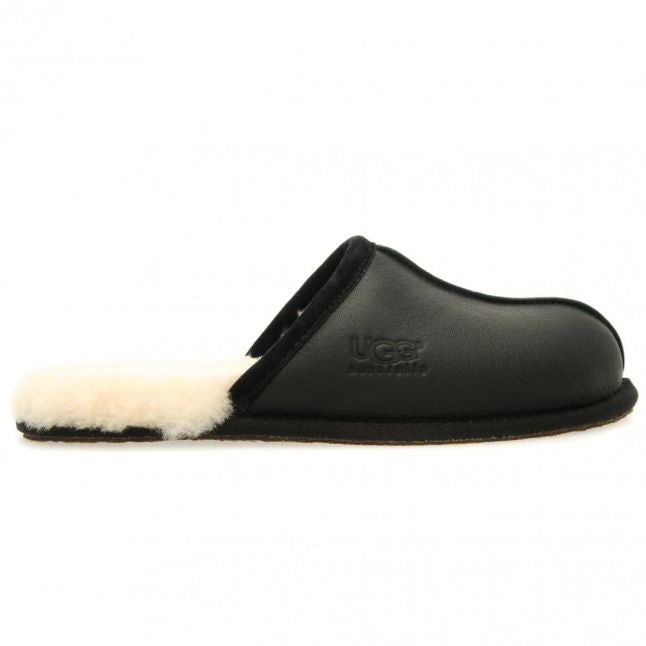 Mens Black Scuff Leather Slippers