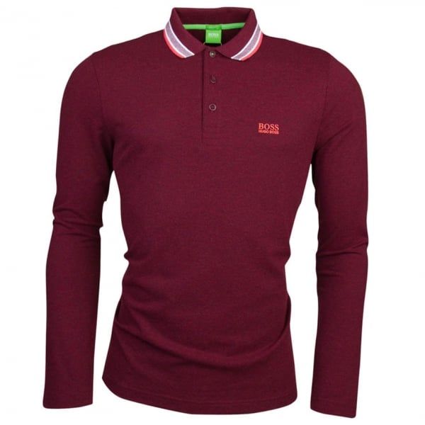 Green Mens Burgundy Plisy L/s Polo Shirt