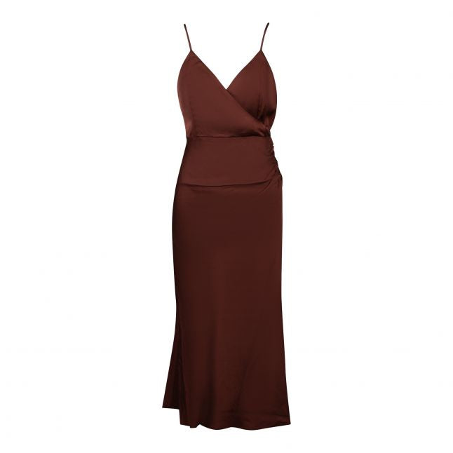 Womens Chocolate Fondant Ennis Satin Slip Midi Dress