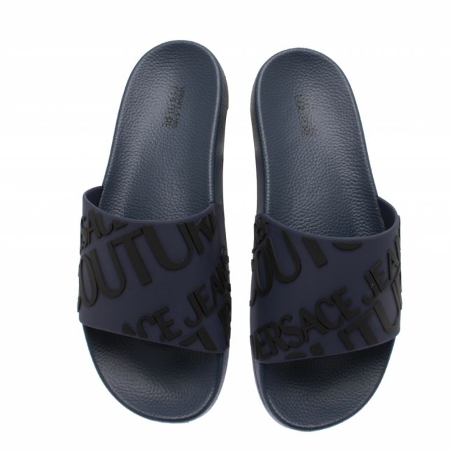 Mens Navy Branded Logo Slides