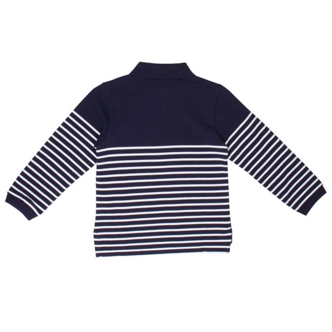 Boys Navy & White Striped L/s Polo Shirt