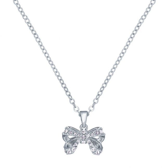 Womens Silver/Crystal Crestra Petite Bow Pendant Necklace