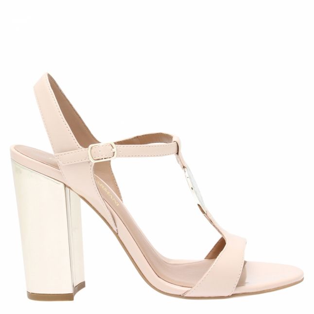 Womens Nude/Gold Patent Block Heel Sandals