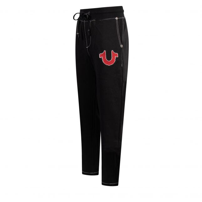 Mens Jet Black Cross Stitch Sweat Pants