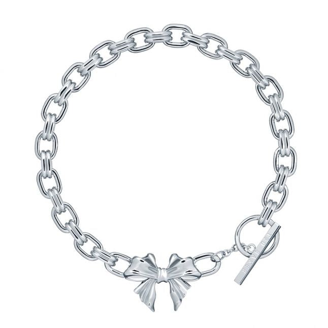 Womens Silver Roseia Bow Chain Necklace