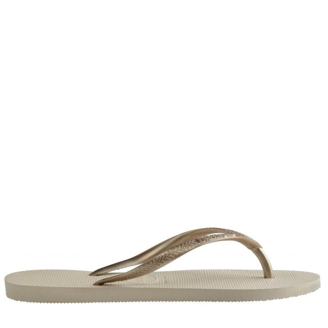 Womens Beige Slim Flip Flops