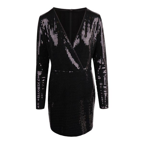 Womens Black Hot Fixed Sequin Bodycon Dress