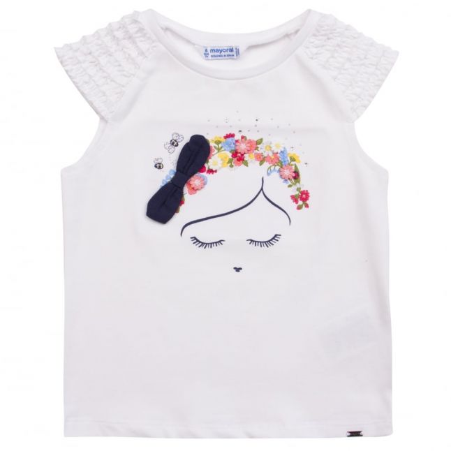 Girls White Printed Face S/s T Shirt