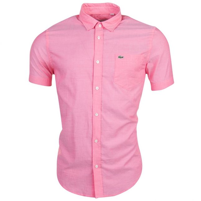 Mens Pink Branded Slim Fit S/s Shirt