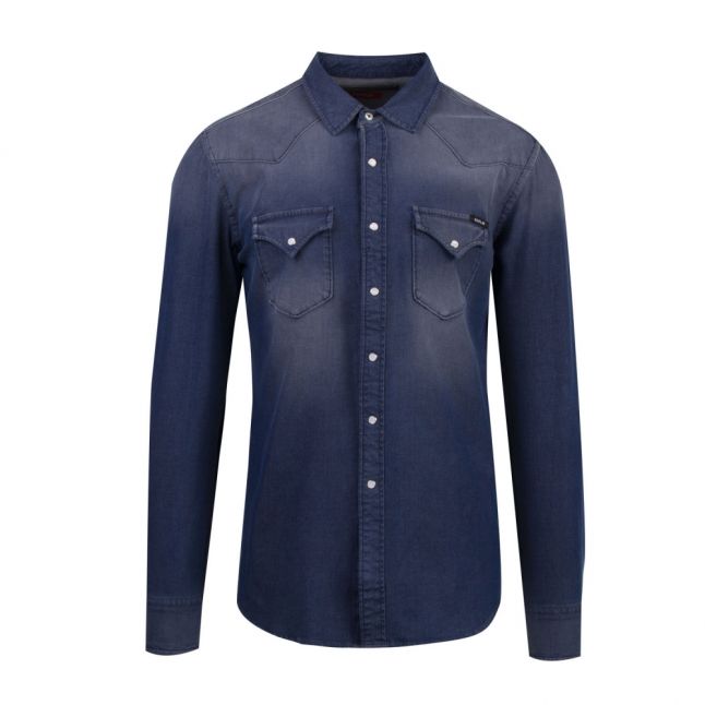 Mens Blue Hyperflex Denim L/s Shirt