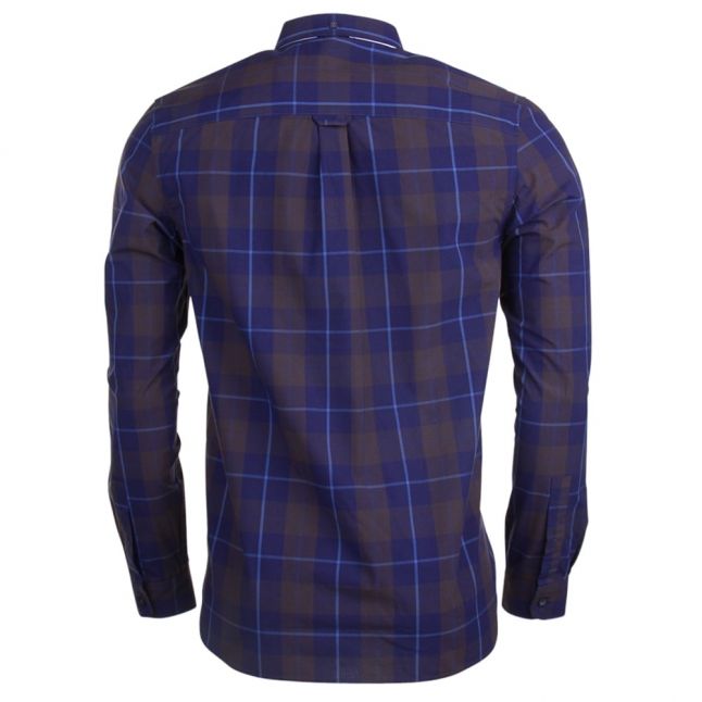 Mens Navy Poplin Check L/s Shirt