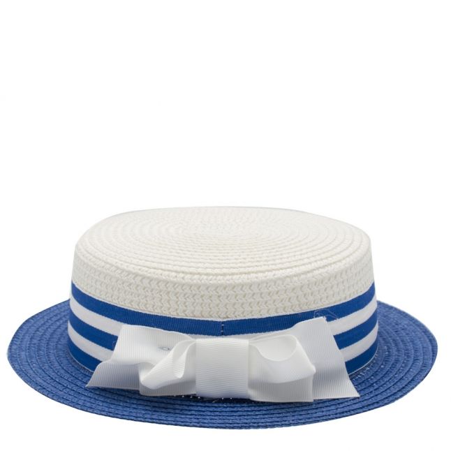 Girls White/Blue Bow Boater Hat