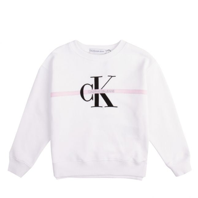 Girls Bright White Monogram Stripe Sweat Top